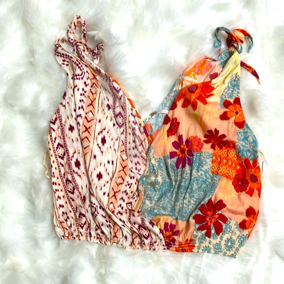 Free People Cross front Shoulder Tie Adjustable tank Small Floral Tropic… - Picture 3 of 9